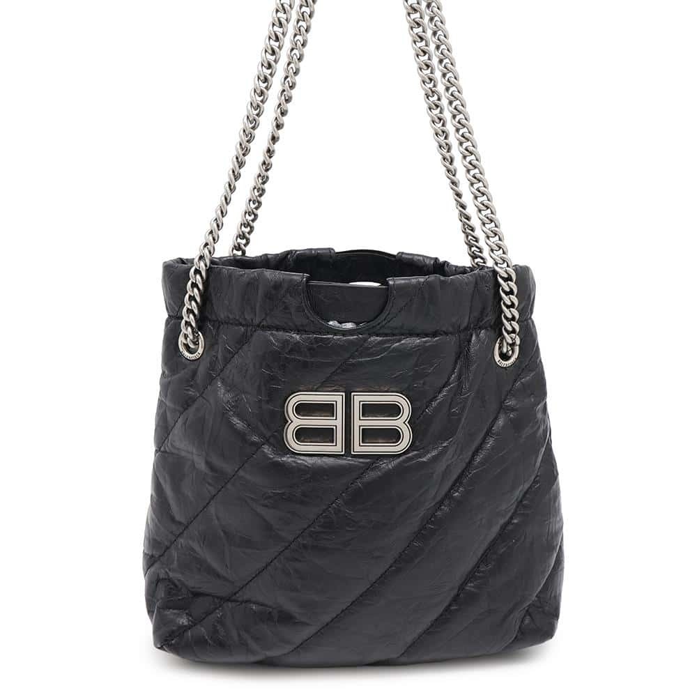 Balenciaga Chain Shoulder Bag Crush XS Tote Black Quilted
